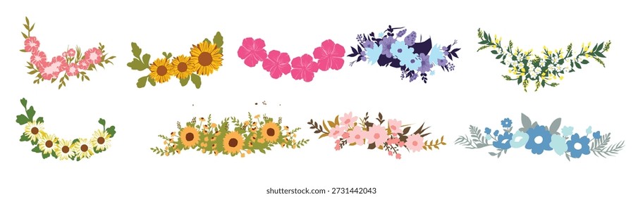 Uma encantadora coleção de ilustrações de coroa de flores da primavera