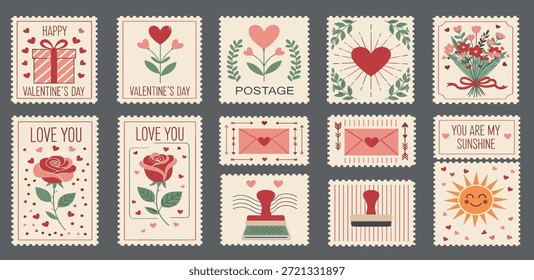 Charming Collection of Valentine's Day Postage Stamps Illustrating Love, Romance, and Sweet Messages for Special Occasions and Heartfelt Greetings