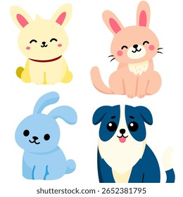 Animais de desenhos animados encantadores e coloridos, cheios de personalidade, ótimos para adesivos, jogos, materiais de sala de aula ou projetos de design alegres.