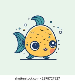 A charming and colorful kawaii fish illustration that's perfect for a children's book or fun and playful branding