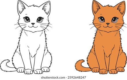 A charming coloring page featuring an adorable kitten sitting with a sweet expression. Designed with bold outlines and simple details, this page is perfect for kids and cat lovers to enjoy a fun