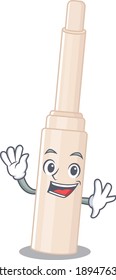 A charming concealer stick mascot design style smiling and waving hand