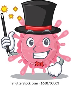 Charming corona virus germ cartoon design performance as a Magician style