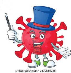 Charming coronavirus amoeba cartoon design performance as a Magician style