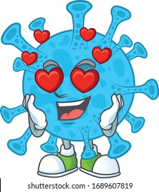 Charming coronavirus backteria cartoon character with a falling in love face