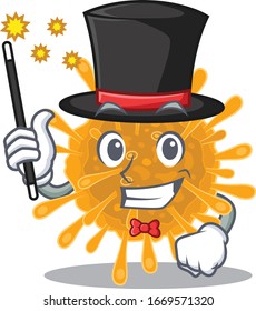 Charming coronavirus cartoon design performance as a Magician style