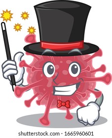 Charming coronavirus disease cartoon design performance as a Magician style