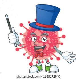 Charming coronavirus emergency cartoon design performance as a Magician style