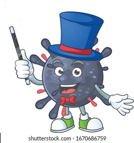 Charming coronavirus epidemic cartoon design performance as a Magician style