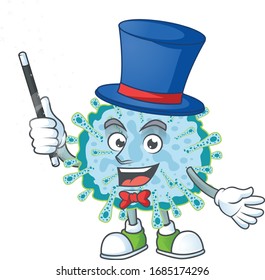 Charming coronavirus illness cartoon design performance as a Magician style