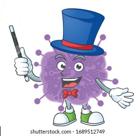 Charming coronavirus influenza cartoon design performance as a Magician style