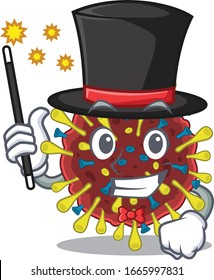 Charming coronavirus molecule cartoon design performance as a Magician style