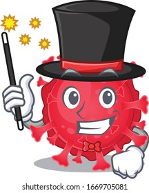 Charming coronavirus substance cartoon design performance as a Magician style