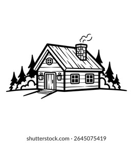 Charming countryside house with chimney surrounded by trees – Vector Illustration