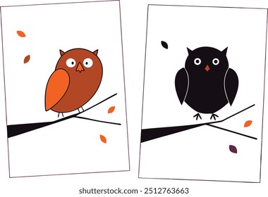 Charming Couple of Owls Sitting Vector for Cute and Cozy Designs