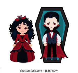 Charming couple of vampires. Boy and girl in a vampire costume.