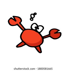 Charming Crab Outline: Add charm to your designs with this thin black outline of a cute red crab. Isolated on a white background, this hand-drawn illustration brings a delightful sea food touch