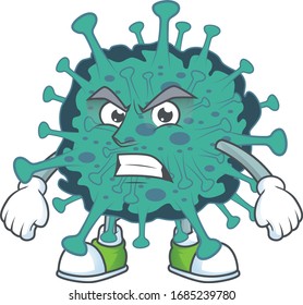 Charming critical coronavirus mascot design style waving hand