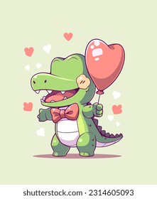 A charming crocodile toy wearing a bowtie and holding a balloon