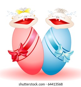 Charming crying twins-babies who have been wrapped up in diapers