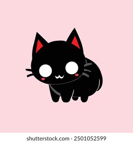 "Charming and cute 2D vector illustration of a cat.It is ideal for use in children's books, greeting cards, and pet-related products.