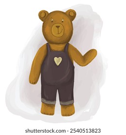 Charming cute bear character waving hello, perfect for greeting cards, invitations, and children’s designs. Ideal for expressing friendliness and warmth in various projects.