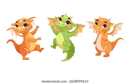 Charming and Cute Cartoon Dragons in Various Playful Poses for Children and Imagination