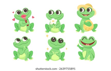 Charming and Cute Cartoon Frogs with Expressive Emotions Captured in Delightful Artistry