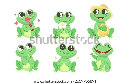 Charming and Cute Cartoon Frogs with Expressive Emotions Captured in Delightful Artistry