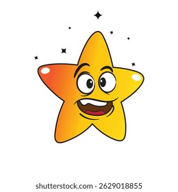 Charming and cute cartoon illustration featuring a bright yellow star with a cheerful expression