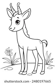 A charming Cute colouring page cartoon gemsbok with Cute smile for kids colouring book page black vector   
 outlines 