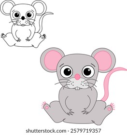 A charming cute mouse rat cartoon graphic line character. Vector art illustration. CNY, chinese lunar new year, lantern festival 2032 mascot
