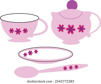 Charming Cute Tea Cup Set Illustration with Delicate Details and Whimsical Designs for Cozy and Stylish Tea-Time Decor