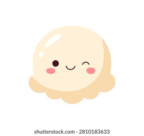 A charming and cute vanilla or milk ice cream scoop character winking with a happy smile, isolated on a clean white background.