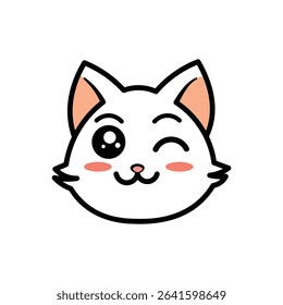 A charming and cute white cat face illustration with one eye winking playfully. Perfect for emotes, kids' designs, or avatars.
