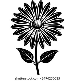 Charming daisy flower silhouette on white background