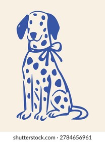 Charming dalmatian dog in blue and white, featuring iconic spots and a decorative bow around its neck.