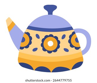 Charmoso, bule decorado destaca-se com seu padrão floral, evocando momentos quentes e convidativos, perfeito para desfrutar de uma bebida reconfortante
