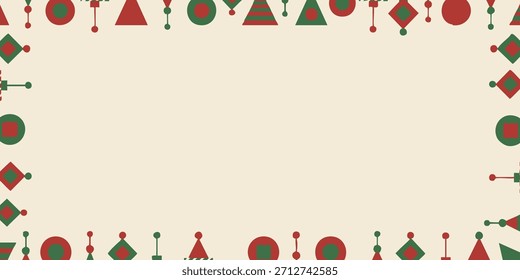 Borde decorativo encantador con una disposición limpia y moderna de Elementos geométricos rojos y verdes simples, proporcionando un fondo alegre y versátil para varios proyectos de diseño y ocasiones festivas