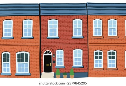 A charming deep red brick townhouse vector illustration, ideal for historic districts, urban neighborhoods, and classic residential architecture.