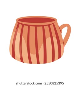 Uma ilustração encantadora e deliciosa pixel art representando uma caneca de cerâmica listrada completa com uma alça