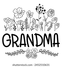 A charming design features the word "Grandma" adorned with beautiful, hand-drawn florals.