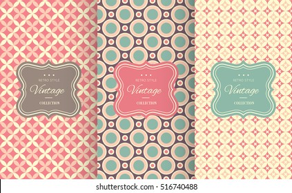 Charming different vector seamless patterns. Sweet pink, blue and lemon cream colors. Endless texture can be used for printing onto fabric and paper. Heart, flower and dot shape.