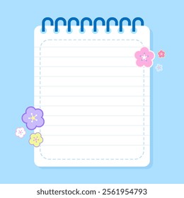 A charming digital illustration of a charming notebook decorated with pastel flowers and a light blue background. This image is perfect for projects related to stationery, productivity and creativity