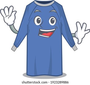 A charming disposable clothes mascot design style smiling and waving hand