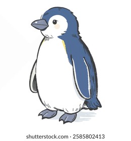 A charming and distinctive penguin illustration in black and white. Ideal for wildlife branding and illustrations.