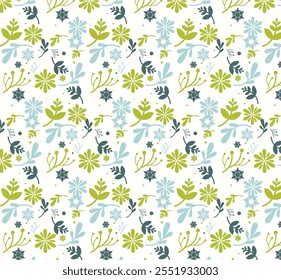 A charming ditsy floral background in soft green tones, featuring tiny flowers and delicate details. Ideal for creating a fresh, vintage-inspired atmosphere in designs