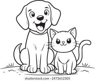 Charming dog and cat coloring book illustrations promoting friendship and pet care. Perfect for all ages to enjoy and celebrate the bond between pets. High-quality and fun designs