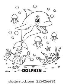 Charming Dolphin Swimming Joyfully in a Magical Underwater World for Kids