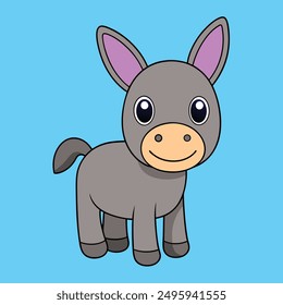 Charming donkey vector illustration in cartoon and line art styles. High-quality, print-ready file ideal for digital projects, merchandise, and creative designs